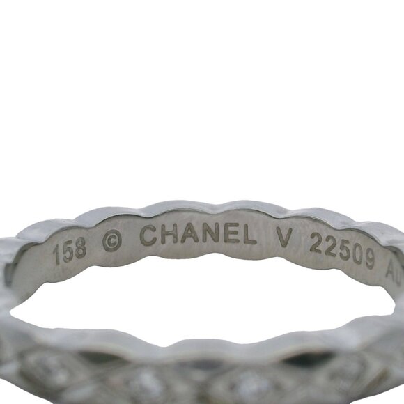 Chanel 18kt White Gold Coco Crush Quilted Pattern Diamond Ring Size 8.5 58 - Picture 4 of 5